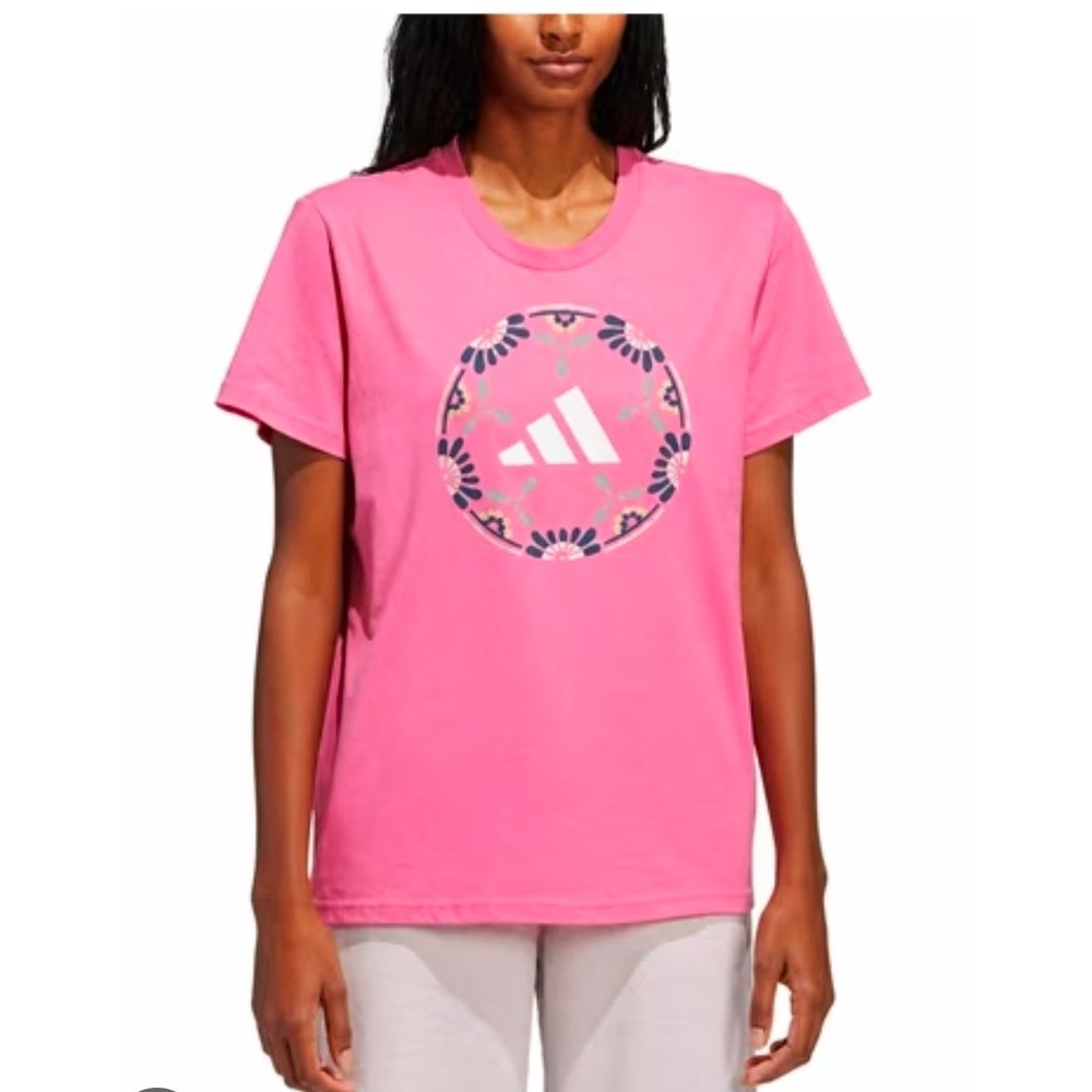 Adidas Womens Soccer Ball Floral Graphic T-Shirt 100% cotton Pink Size XS NWT